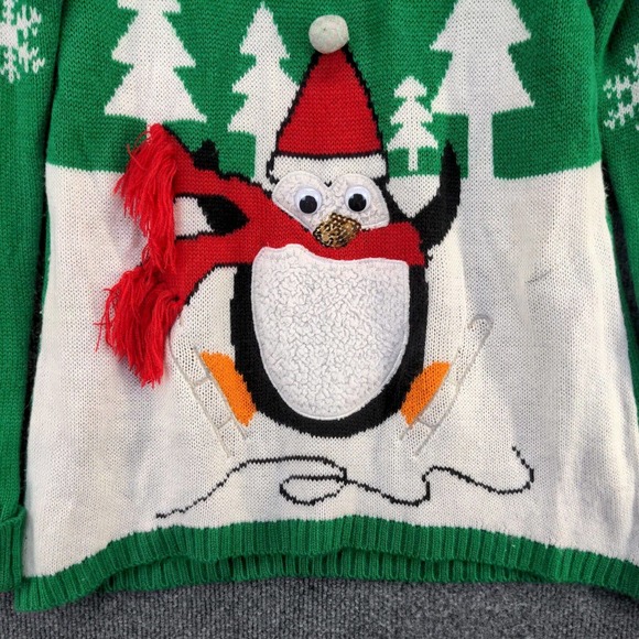 Allison Brittney Women's Sweater Green Size M Knit Penguin Winter Christmas - Picture 7 of 12